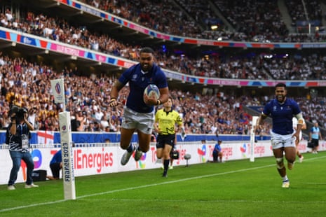 Nigel Ah-Wong of Samoa scores a try but was disallowed for a knock on.