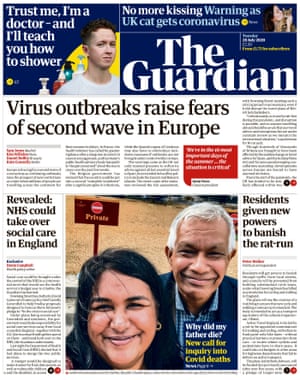 Guardian front page, Tuesday 28 July 2020