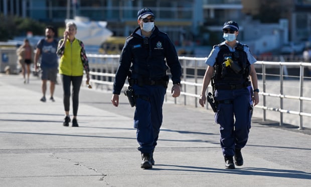 Police patrol Bondi beach in Sydney 