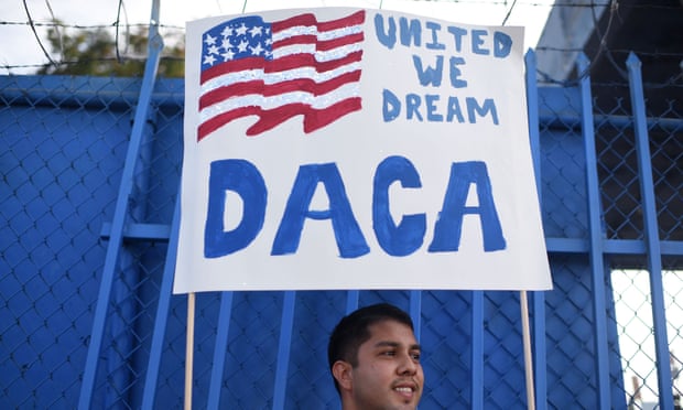 A Daca recipient protests in Los Angeles, California, against Trump’s decision to end the program.