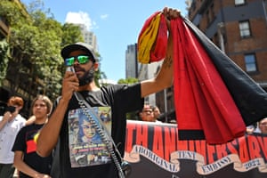 Protesters take part in an “Invasion Day” demonstration on Australia Day in Sydney.