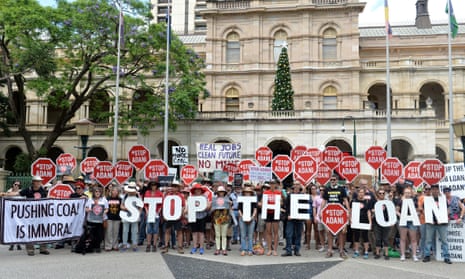 Anti-Adani activists protests outside Queensland’s Parliament House.