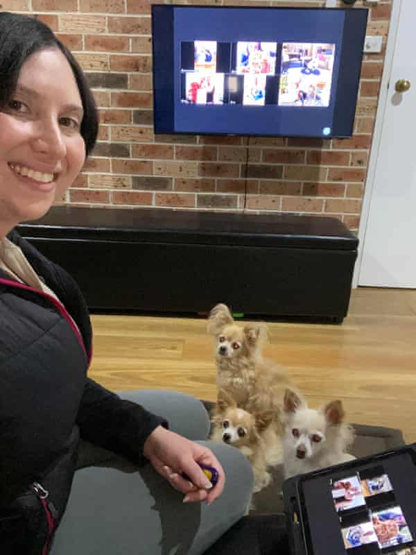 Lisa teaching a Zoom puppy class