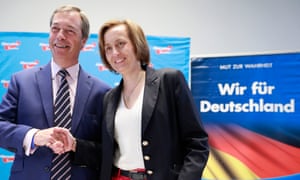 Nigel Farage, former leader of the UK Independence party, with AfD deputy leader Beatrix von Storch.