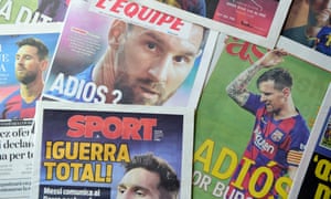 Newspapers report Lionel Messi’s transfer request, which was lodged with Barcelona on Tuesday.