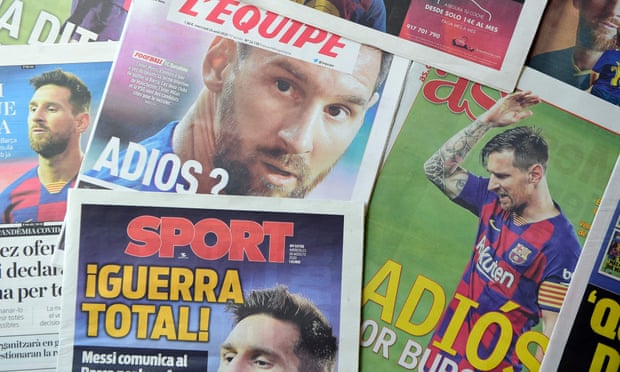 Newspapers report Lionel Messi’s transfer request, which was lodged with Barcelona on Tuesday.