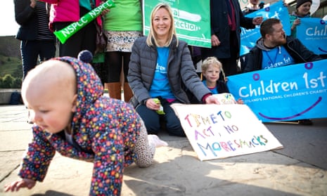A rally at the Scottish parliament in support of the bill that banned smacking of children in Scotland, 2019.