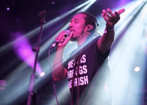 Zephaniah performing with the Revolutionary Minds at the Musicport festival in Whitby, North Yorkshire, in 2017
