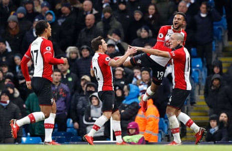 Southampton’s Oriol Romeu (right) celebrates with his team-mates after scoring his side’s first goal.