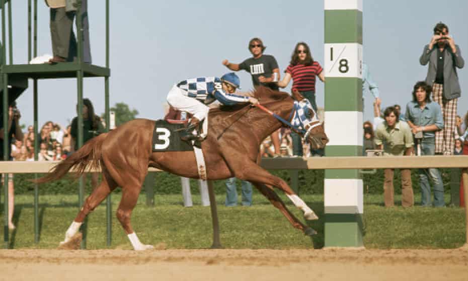 Secretariat crosses the finish line and wins the Preakness Stakes, the second leg of the Triple Crown, at the Pimlico Racetrack in 1973.