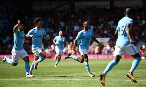 Manchester City’s Raheem Sterling celebrates scoring their second goal