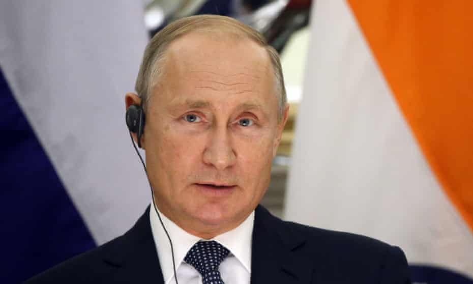 Vladimir Putin in Delhi on a two-day state visit to India, on 5 October.
