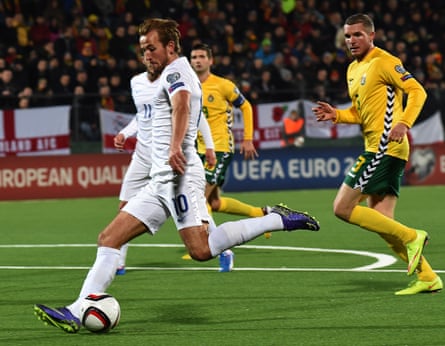 England's Harry Kane scores in Euro 2016 qualifier against Lithuania