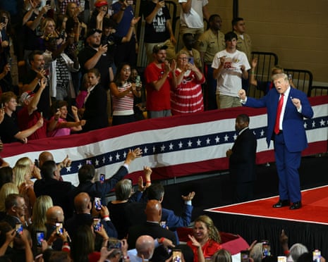 Donald Trump dances after speaking at Wheeler High School in Marietta, Georgia, on 22 July.
