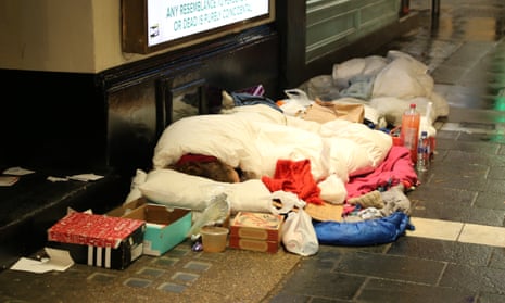 A homeless person sleeping rough in London on Christmas Day.
