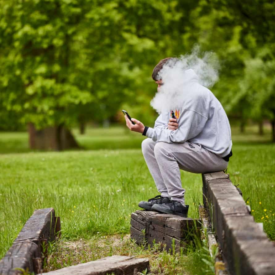Ronnie Yorke vapes at Stanley Hall basecamp.