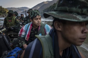 Karenni army soldiers crossing the Salween River