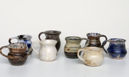 Welsh Cakes, a group of jugs by Siw Thomas exhibited at the Eisteddfod in Conwy Valley, 2019. She produced ceramics under the name Mountain Woman Pottery