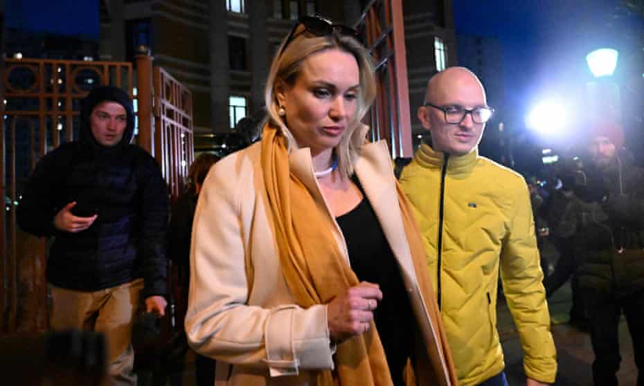 Marina Ovsyannikova leaves the Ostankinsky district court after being fined for 30,000 roubles for breaching protest laws.