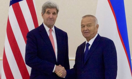 John Kerry shakes hand's with Islam Karimov