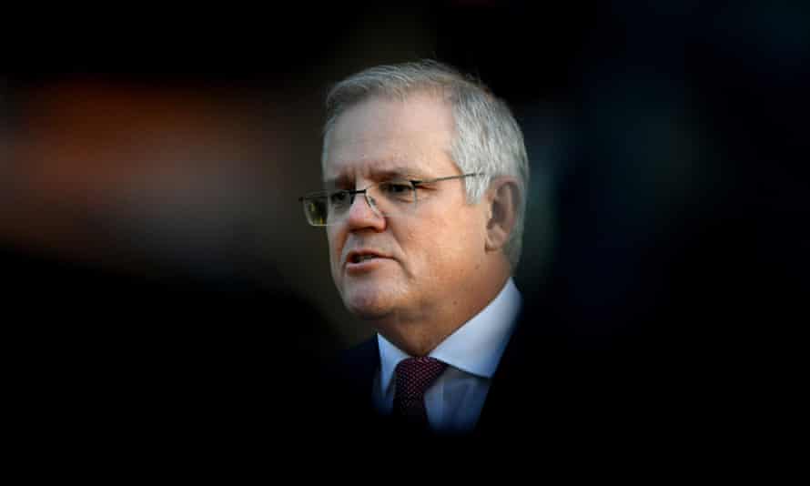 Australian prime minister Scott Morrison speaks to the media at Kirribilli House