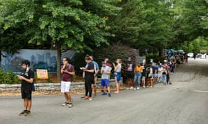 People wait in a long line to vote in Georgia’s primary