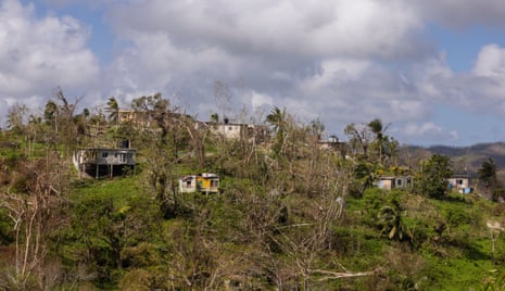 Fallen trees and damaged homes in the hills of Hanover following the passage of Hurricane Melissa.