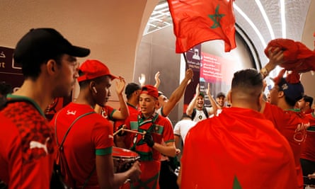 Morocco fans in Msheireb metro station