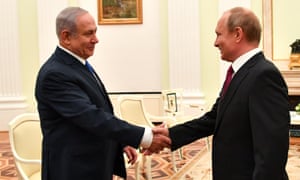 Benjamin Netanyahu with Vladimir Putin at their Moscow meeting on 11 July. The Israeli leader wants Russia’s help in keeping Iran forces at bay.
