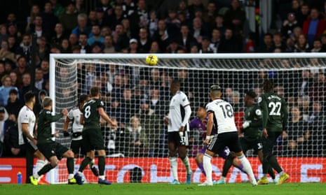 Fulham's Andreas Pereira scores their first goal via a deflection off Southampton’s James Ward-Prowse.