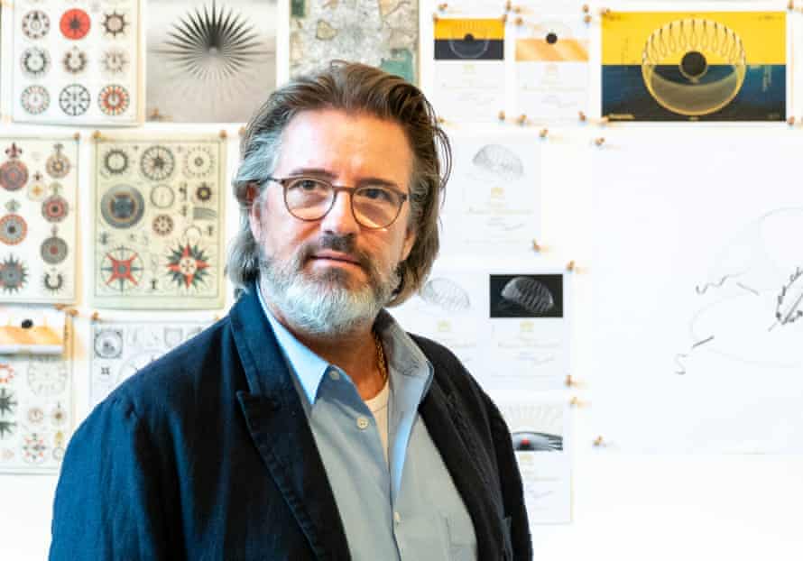 ‘I started work by having a glass – but that produced nothing but silliness’ … Olafur Eliasson with sketches made for his label.
