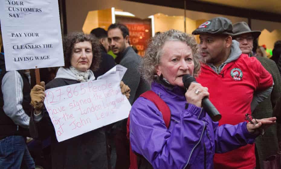 Jenny Jones joins a living wage protest by John Lewis cleaners.