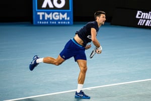 Novak Djokovic practices at Melbourne Park as questions remain over the legal battle regarding his visa to play in the Australian Open in Melbourne, Australia.
