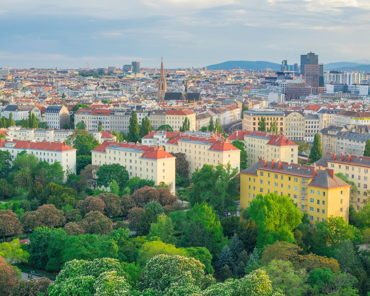 Vienna seen from above with a dense forest