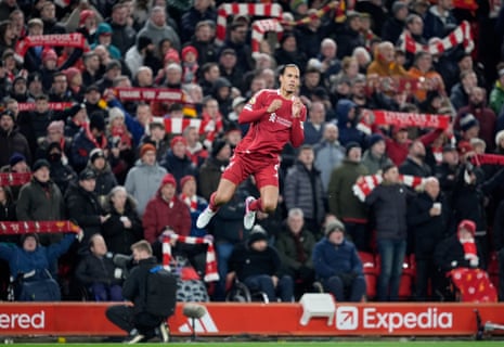 Virgil van Dijk jumps in the air