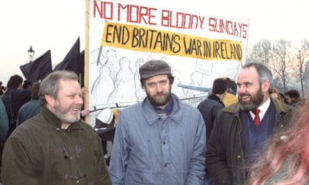 Corbyn with Jerry MacLochlainn (L) and Francie Molloy of Sinn Féin during a march in 1992 to mark 20 years since Bloody Sunday.