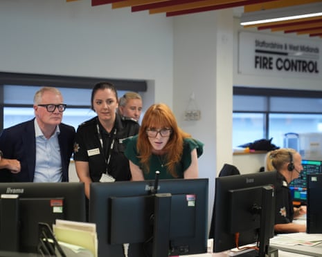Housing secretary Angela Rayner speaking to emergency responders who fought the home-destroying Stourbridge fires at West Midlands Fire and Rescue Service HQ in Birmingham.