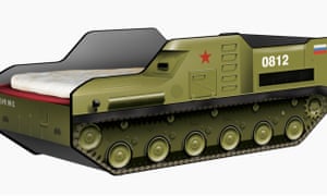 The bed boasts a Russian flag and a base that lifts to resemble a missile ready for launch.