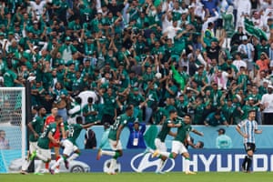 Saudi Arabia’s Salem Al-Dawsari celebrates after scoring the winner against Argentina