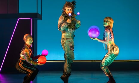 Choreographed to within an inch of its life…  Quirijn de Lang (centre) as Papageno with Llinos Haf Jones and Sophie Williams in WNO’s Magic Flute.