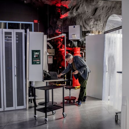 A man at work at the Bahnhof datacentre, located in a bunker in Stockholm.