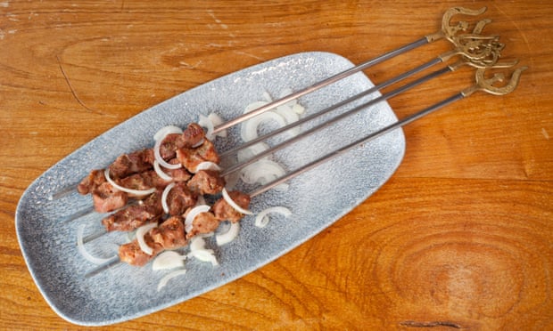 ‘Hot off the grill’: lamb skewers.