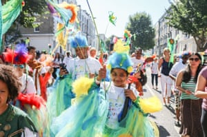 Children dressed in colourful samba costumes