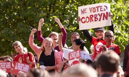 Supporters celebrate moments after it was announced that Corbyn had won the Labour leadership election.
