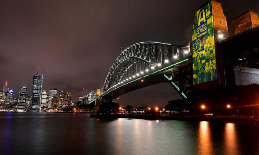 Sydney Harbour Bridge is lit up to mark the final day of Australia's campaign to host the men's and women's Rugby World Cup in 2027 and 2029. The bids were successful.