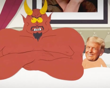 Trump in bed with series regular Satan on South Park, which just began its 27th season.