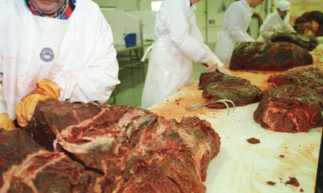 Whale meat being chopped by butchers in Skrova, Norway. 