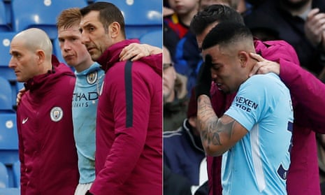Kevin De Bruyne and Gabriel Jesus suffered worrying looking injuries in Manchester City’s dramatic draw against Crystal Palace.