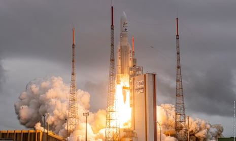 An Ariane 5 rocket with the James Webb space telescope on board launches from the Guiana Space Centre in Kourou, French Guiana.
