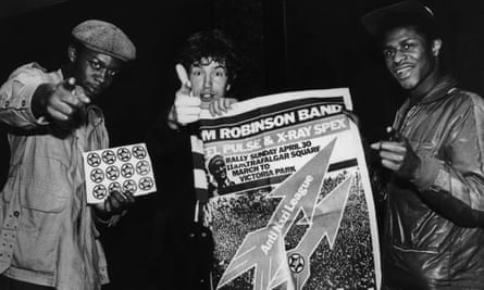 Tom Robinson and two members Steel Pulse promote an Anti-Nazi League rally in London in 1978.